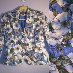 Blue Azelia Floral Patten Josephine Chaus Jacket Size 4